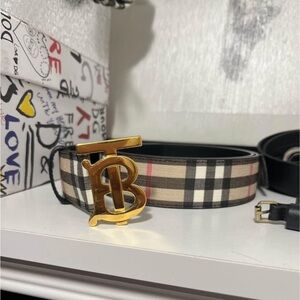 Burberry Check and Leather Reversible TB Belt
